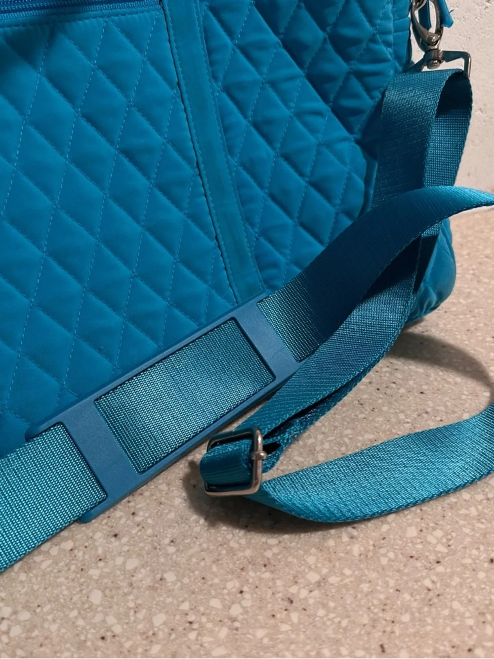 Vera Bradley Large Laptop Bag Microfiber Quilted Blue Travel Tote Aqua Turquoise